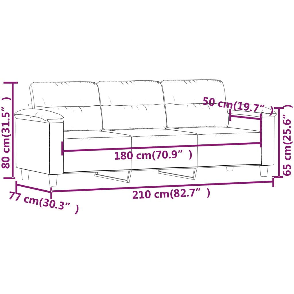 Driezitsbank 180 cm microvezelstof lichtgrijs