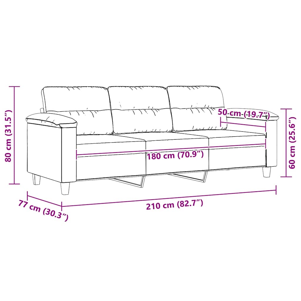 Driezitsbank 180 cm microvezelstof donkergrijs
