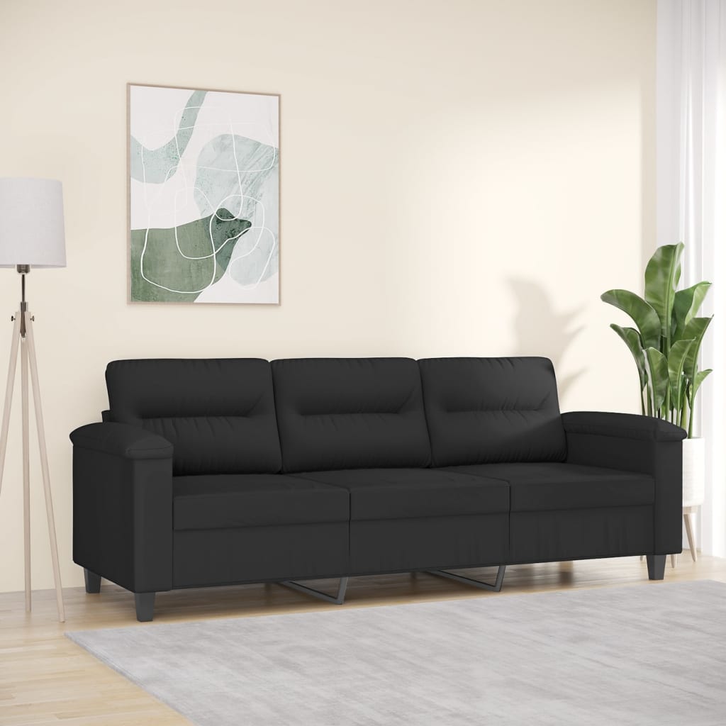 Driezitsbank 180 cm microvezelstof zwart