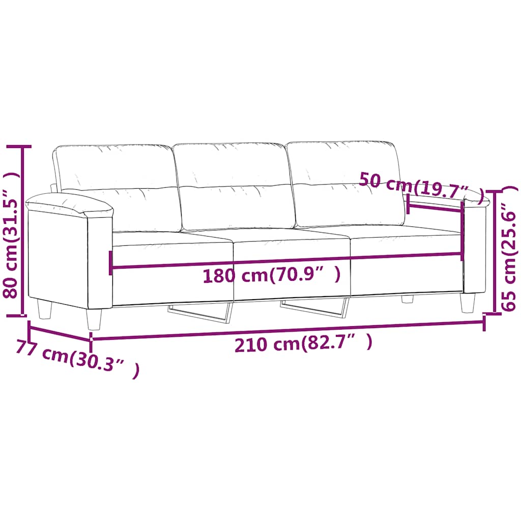 Driezitsbank 180 cm microvezelstof beige