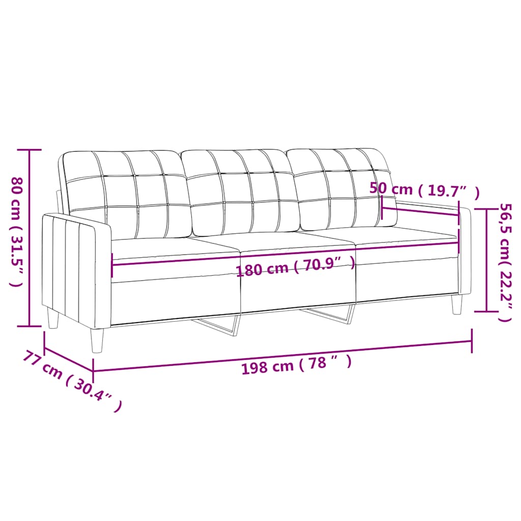 Driezitsbank 180 cm stof wijnrood