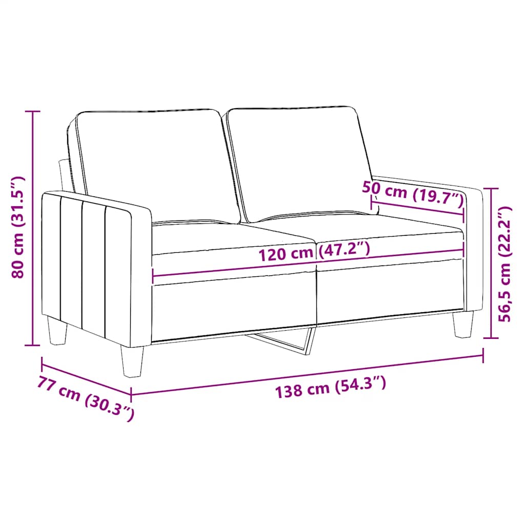 Tweezitsbank 120 cm stof lichtgrijs