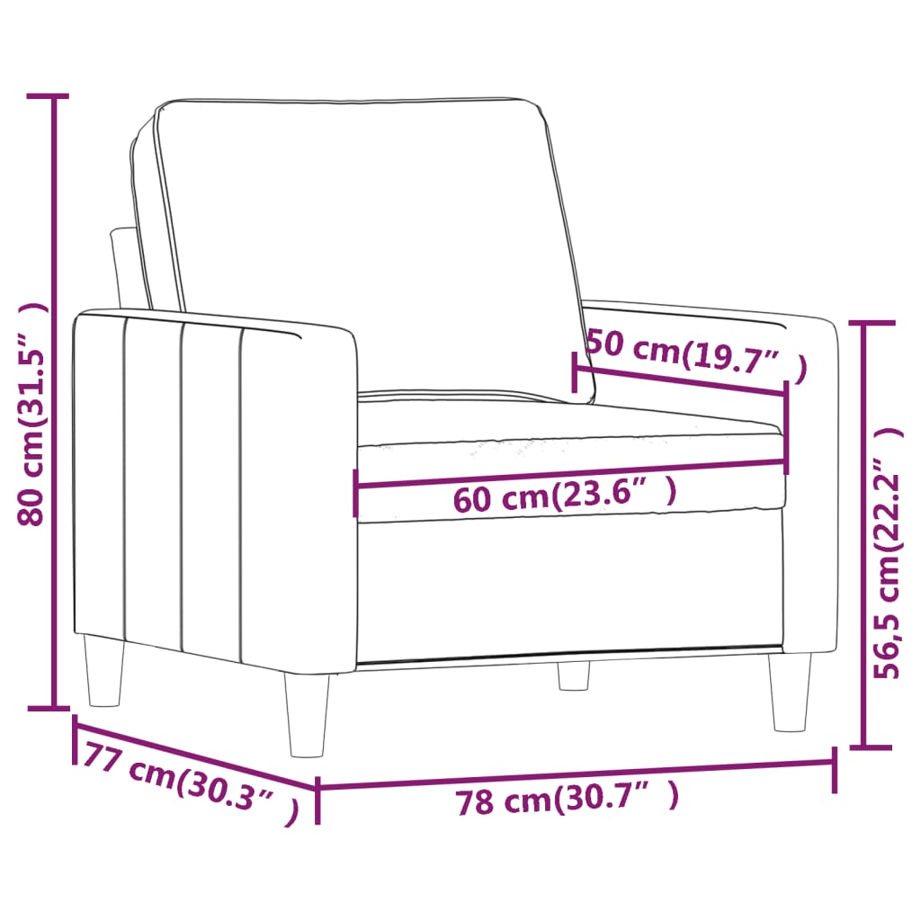 Fauteuil 60 cm fluweel bruin