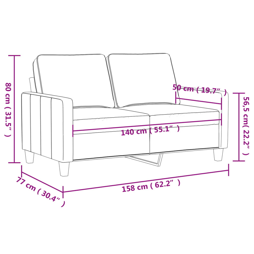 Tweezitsbank 140 cm fluweel lichtgrijs