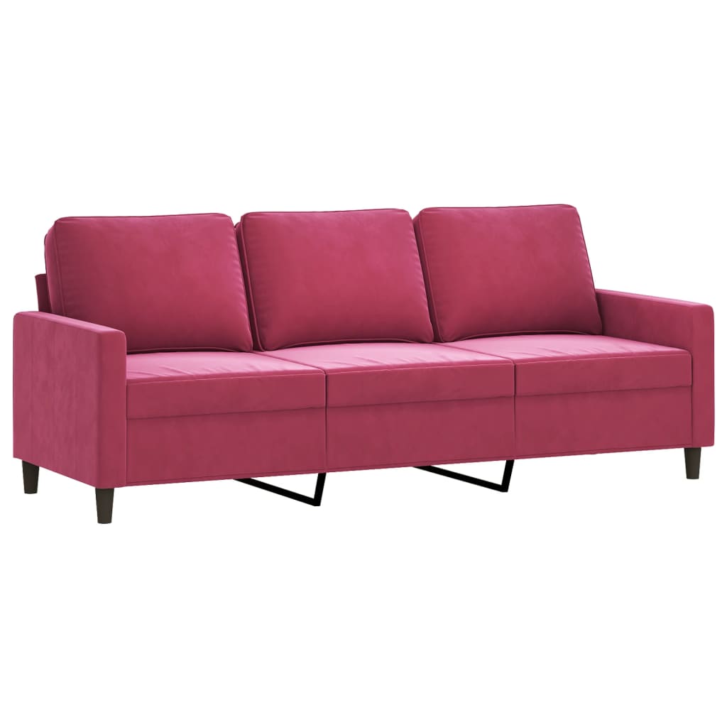 Driezitsbank 180 cm fluweel wijnrood