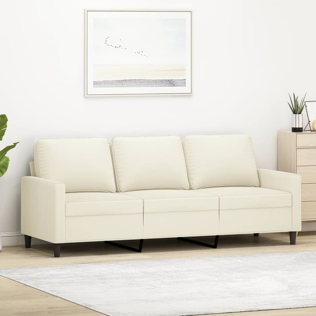 Driezitsbank 180 cm fluweel crèmekleurig
