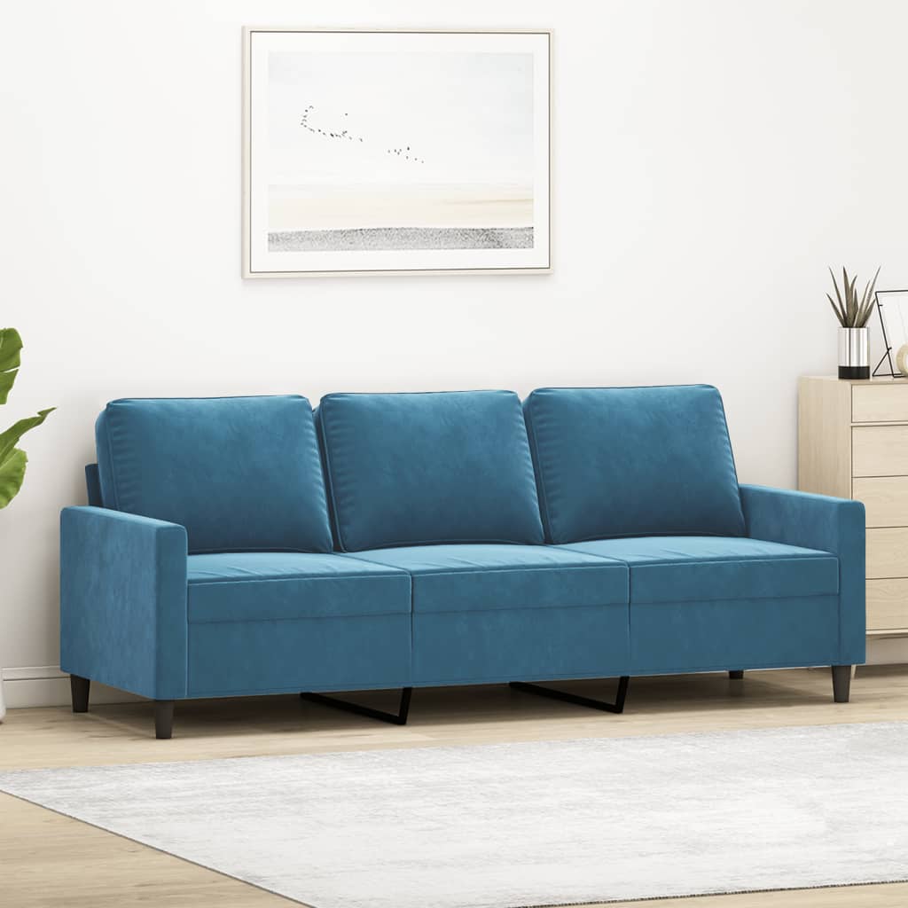 Driezitsbank 180 cm fluweel blauw