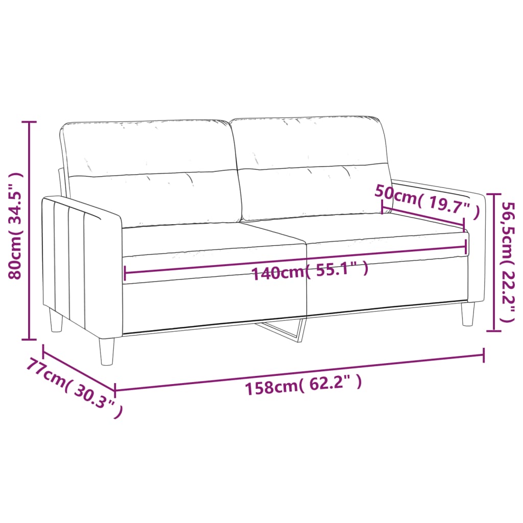 Tweezitsbank 140 cm stof lichtgrijs