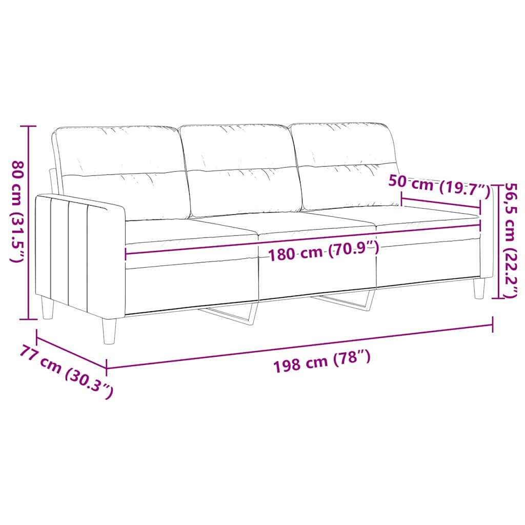 Driezitsbank 180 cm stof crèmekleurig