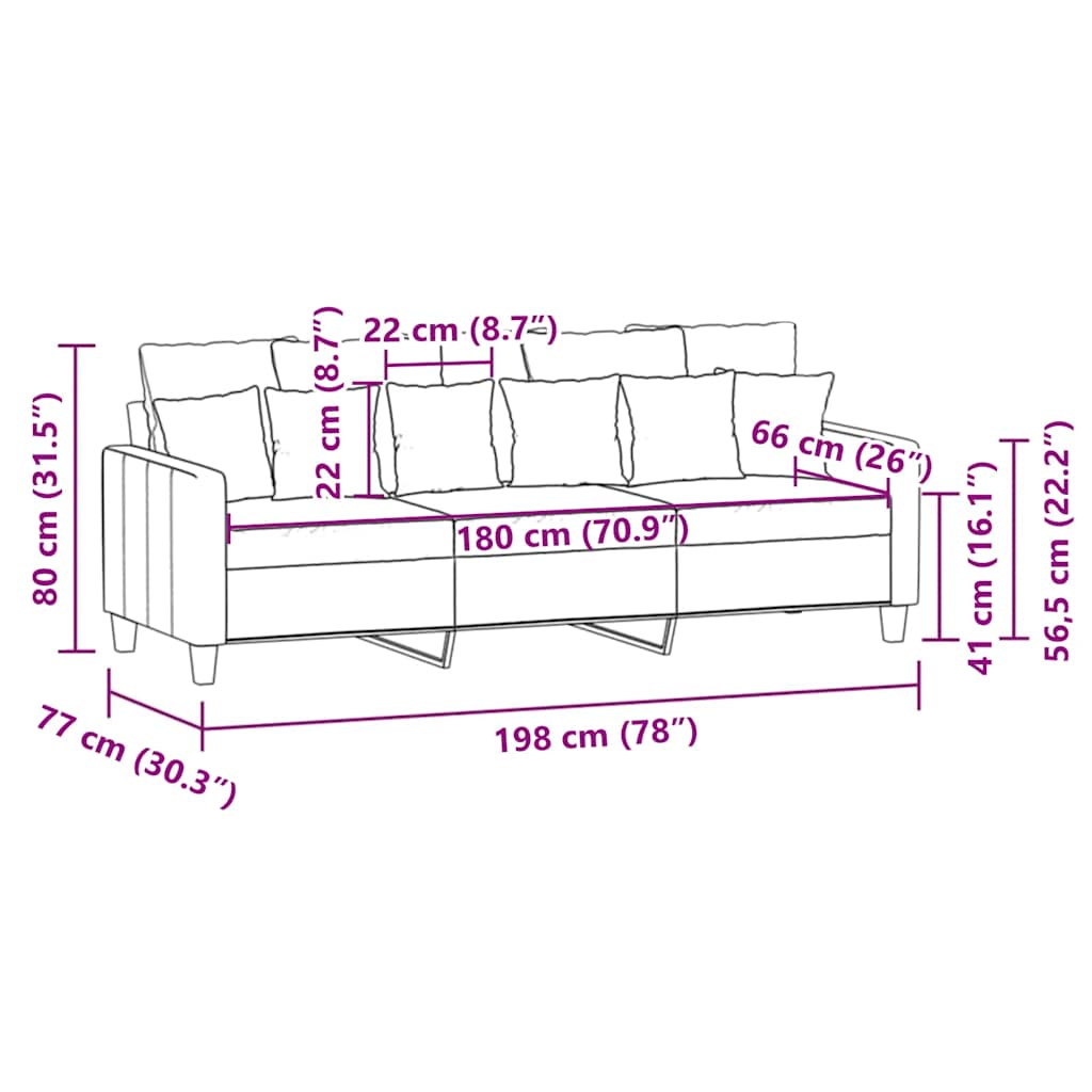 Driezitsbank 180 cm stof lichtgrijs