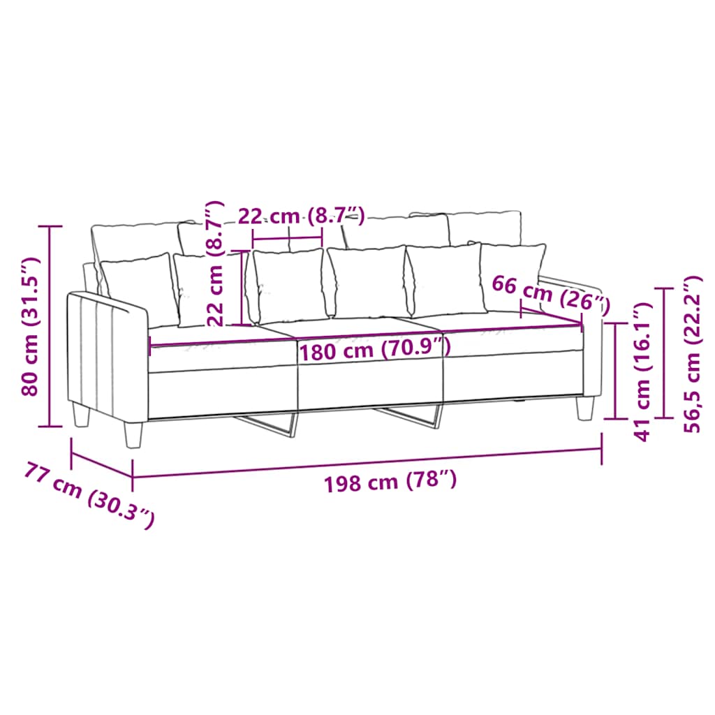 Driezitsbank 180 cm stof bruin