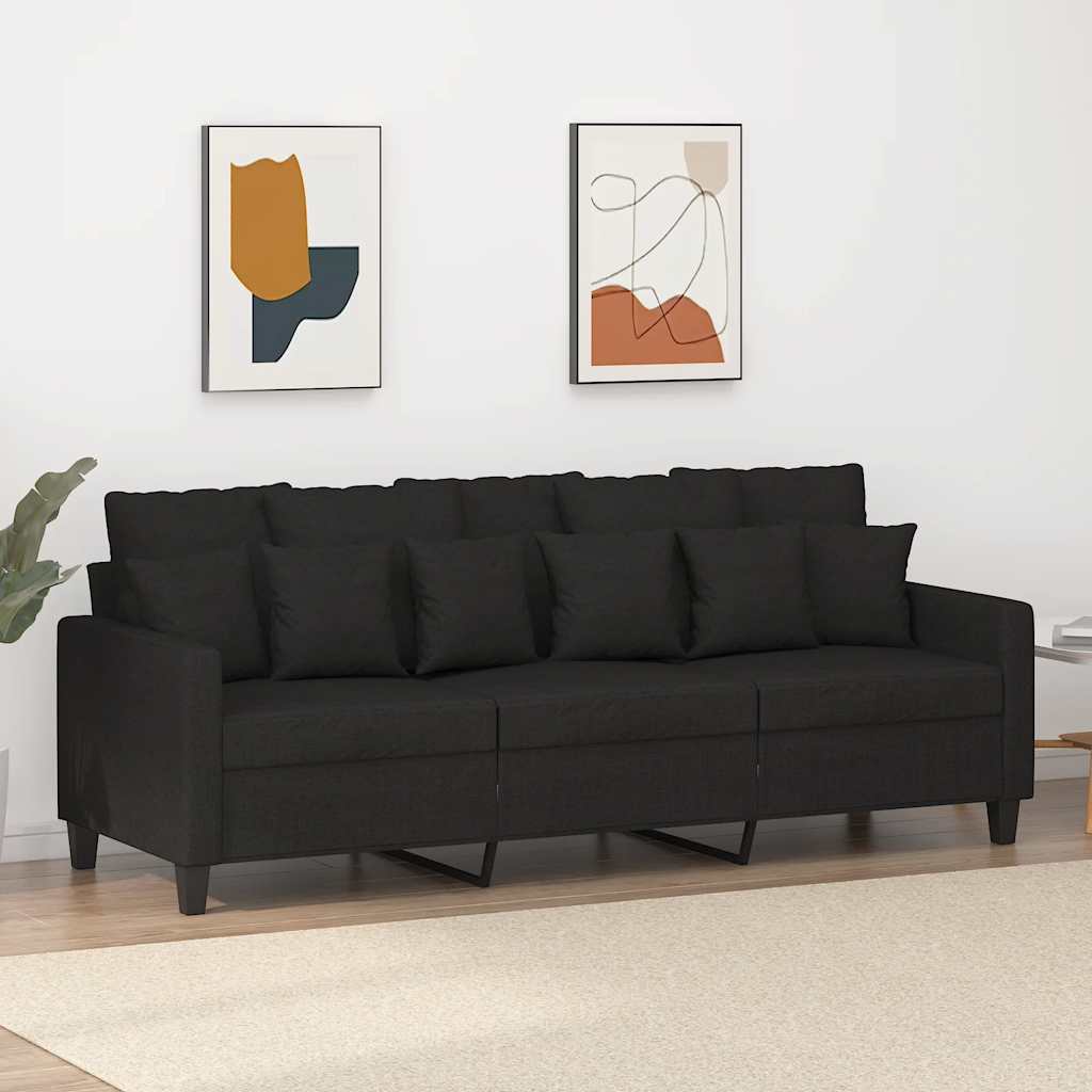 Driezitsbank 180 cm stof zwart