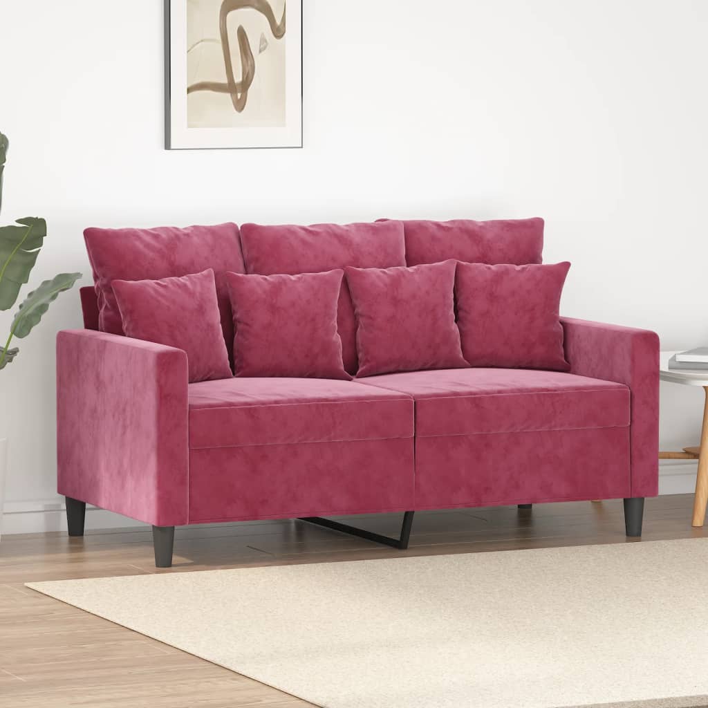 Tweezitsbank 120 cm fluweel wijnrood