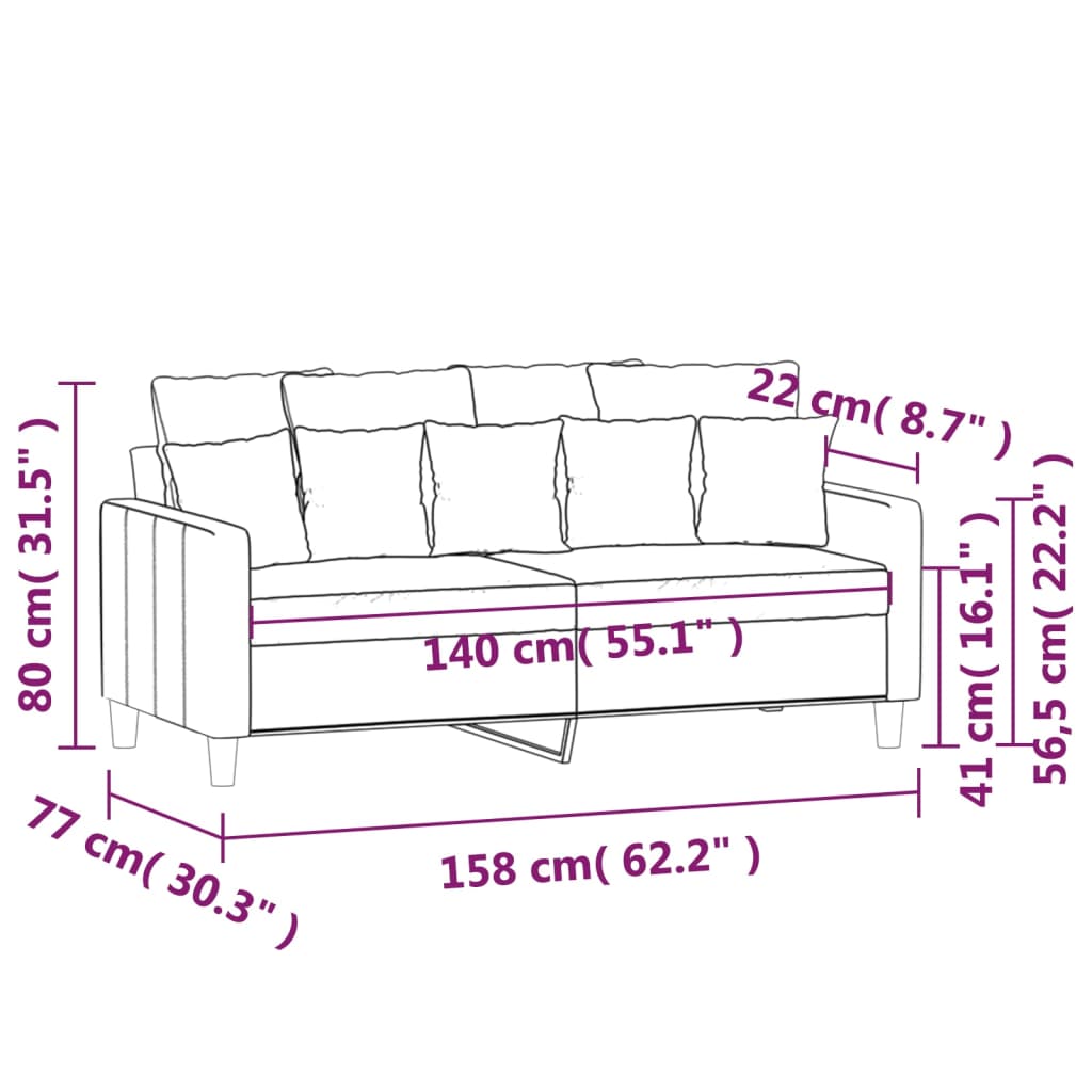 Tweezitsbank 140 cm fluweel crèmekleurig
