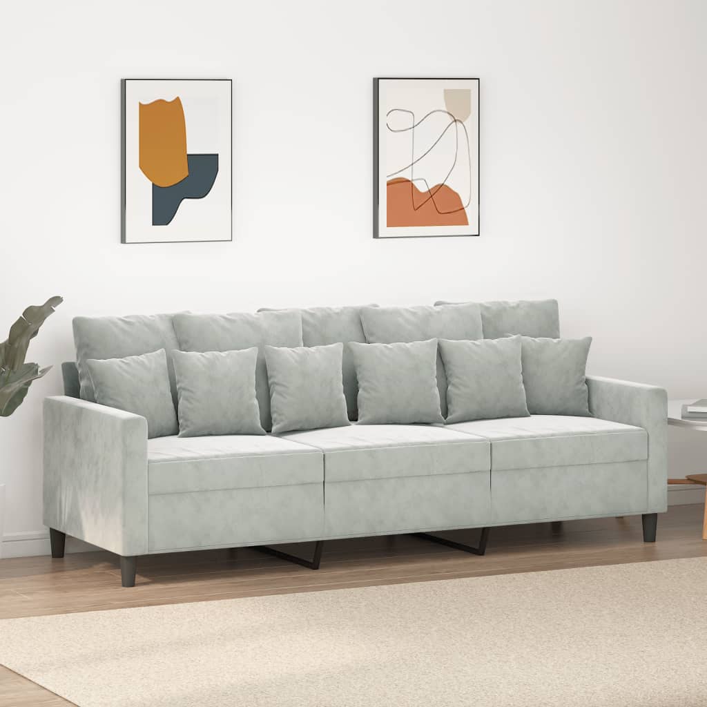 Driezitsbank 180 cm fluweel lichtgrijs