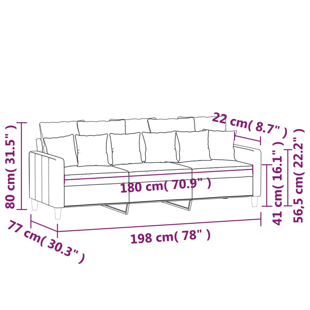 Driezitsbank 180 cm fluweel crèmekleurig
