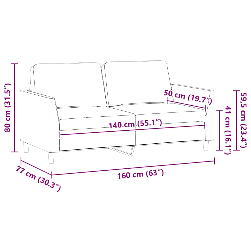 Tweezitsbank 140 cm kunstleer grijs