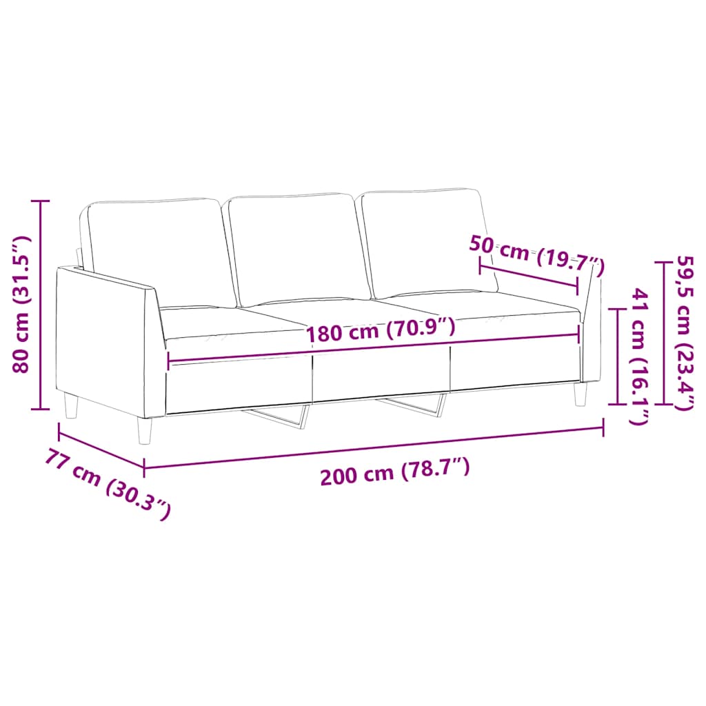 Driezitsbank 180 cm kunstleer crèmekleurig