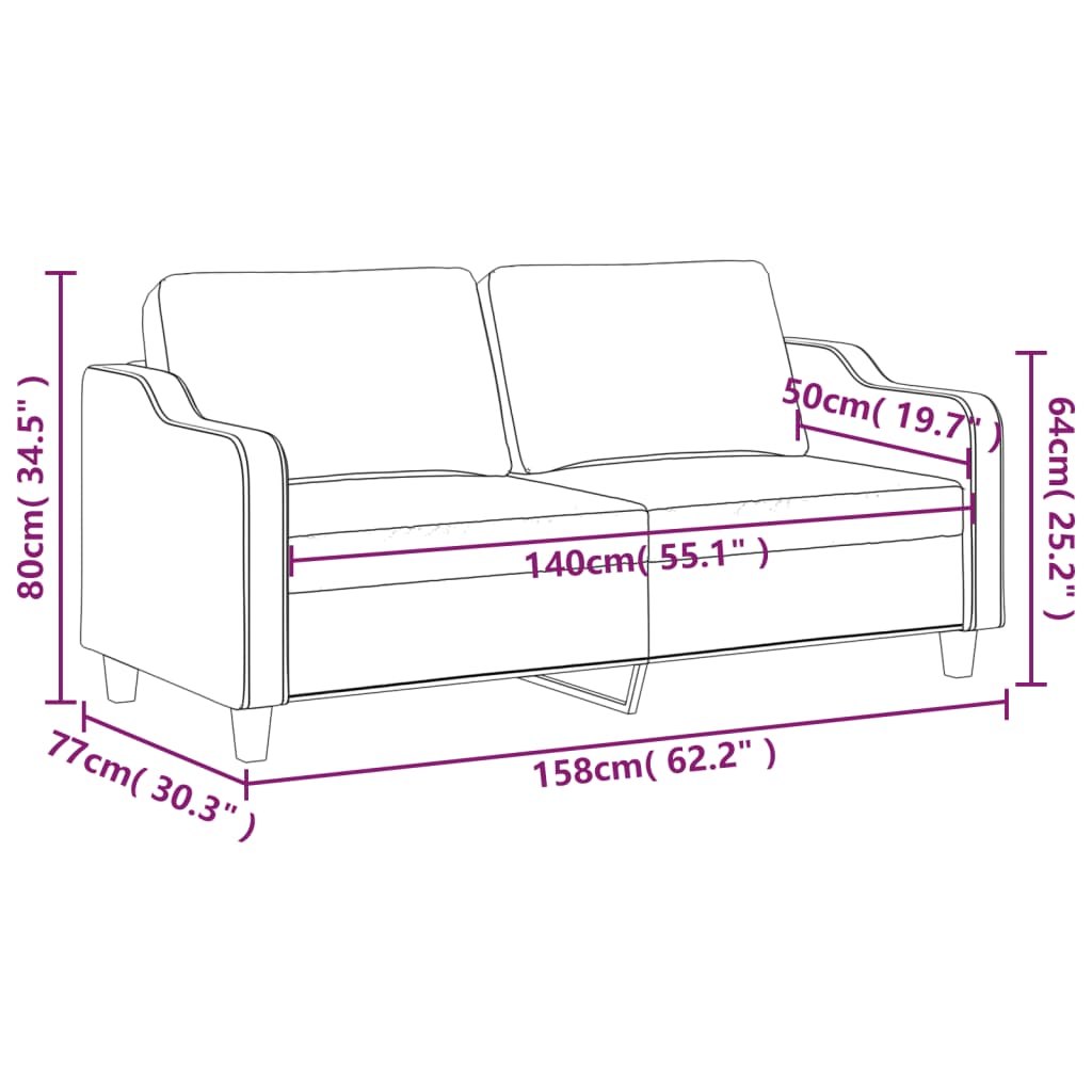 Tweezitsbank 140 cm stof lichtgeel