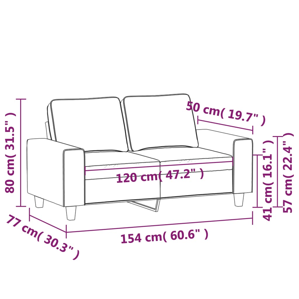 Tweezitsbank 120 cm stof lichtgrijs