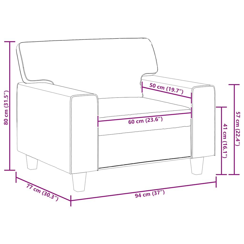 Fauteuil 60 cm kunstleer grijs
