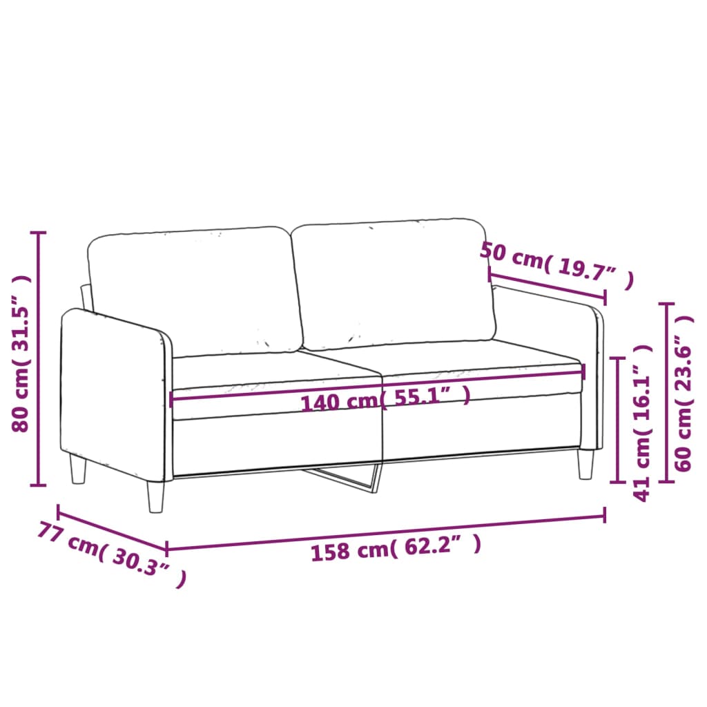 Tweezitsbank 140 cm fluweel geel