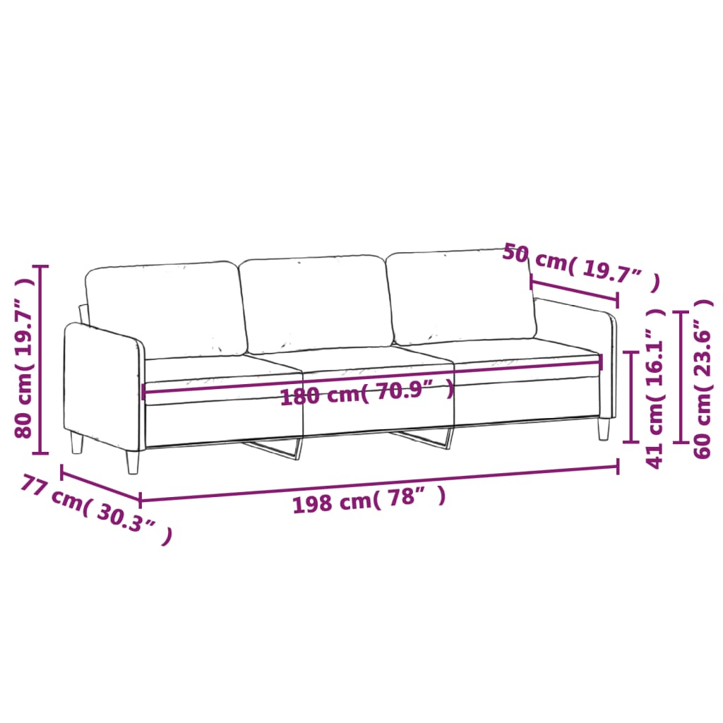 Driezitsbank 180 cm fluweel geel