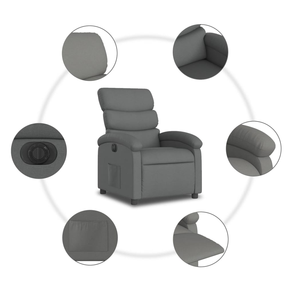 Fauteuil elektrisch verstelbaar stof donkergrijs