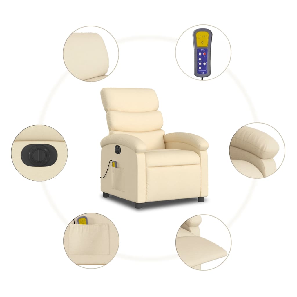 Massagestoel elektrisch verstelbaar stof crèmekleurig