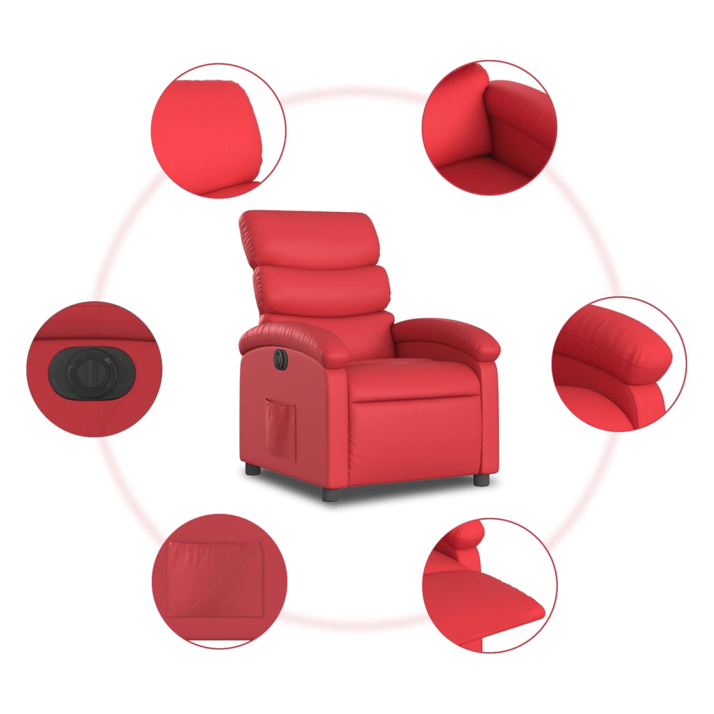 Fauteuil verstelbaar elektrisch kunstleer rood