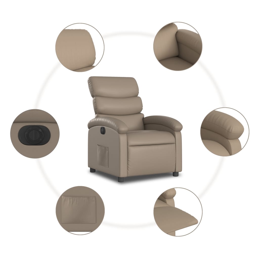 Fauteuil verstelbaar elektrisch kunstleer cappuccinokleurig