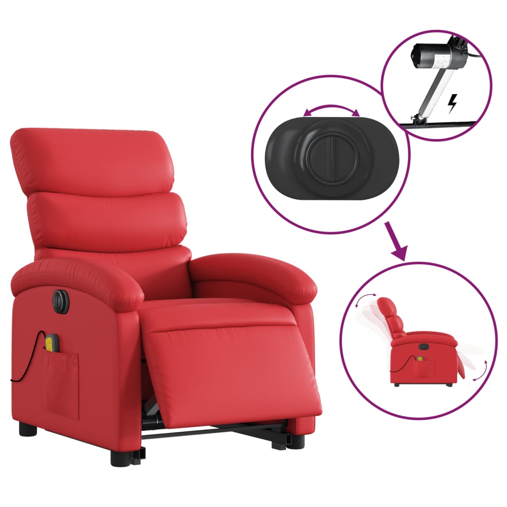 Sta-op-massagestoel elektrisch kunstleer rood
