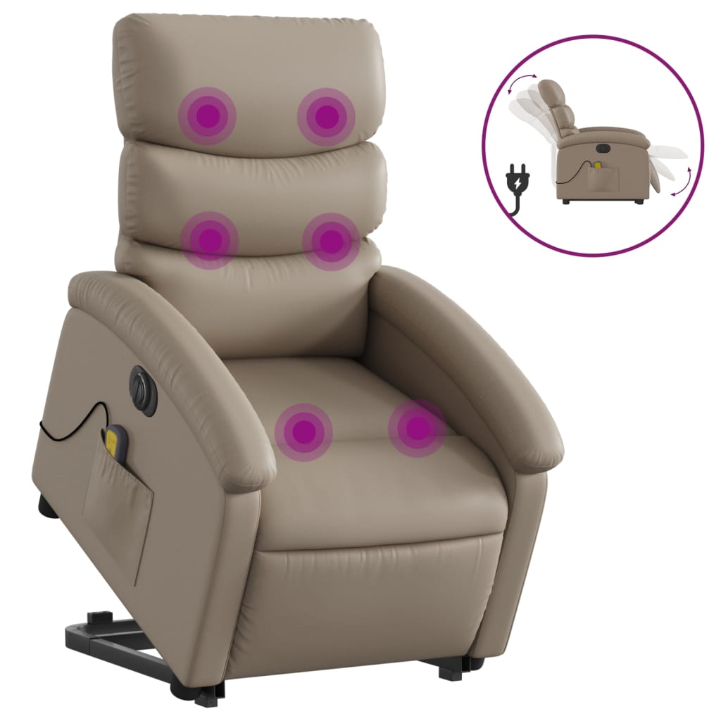 Sta-op-massagestoel elektrisch kunstleer cappuccinokleurig