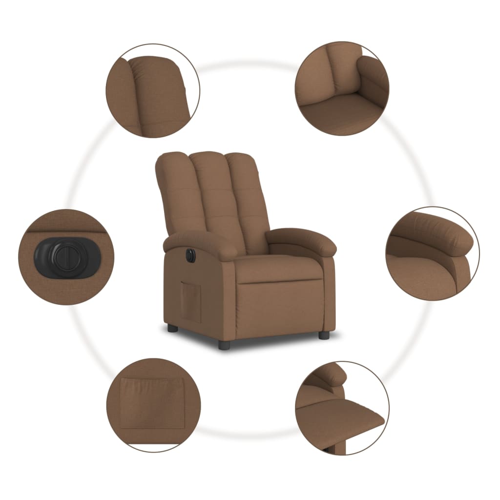Fauteuil verstelbaar elektrisch stof bruin