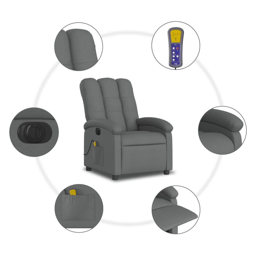 Massagestoel elektrisch verstelbaar stof donkergrijs