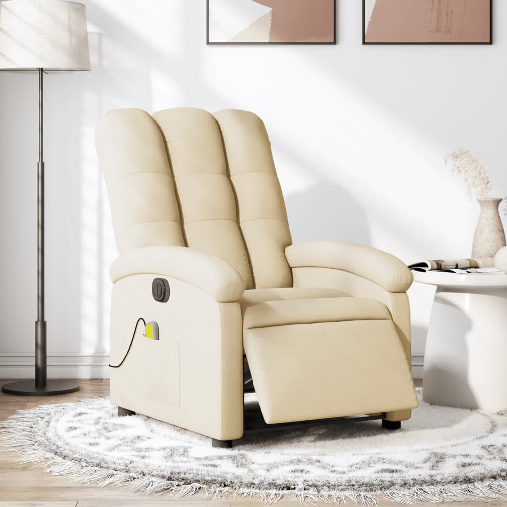 Massagestoel elektrisch verstelbaar stof crèmekleurig