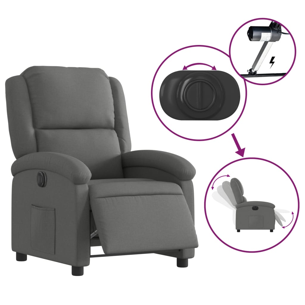 Fauteuil elektrisch verstelbaar stof donkergrijs