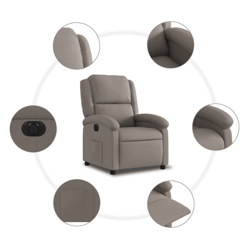 Fauteuil verstelbaar elektrisch stof taupe