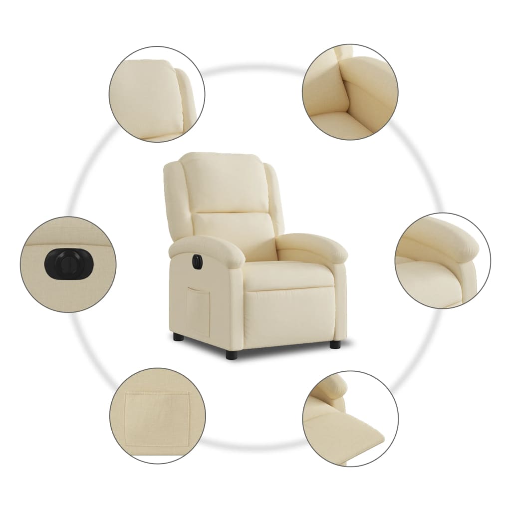 Fauteuil verstelbaar elektrisch stof crèmekleurig