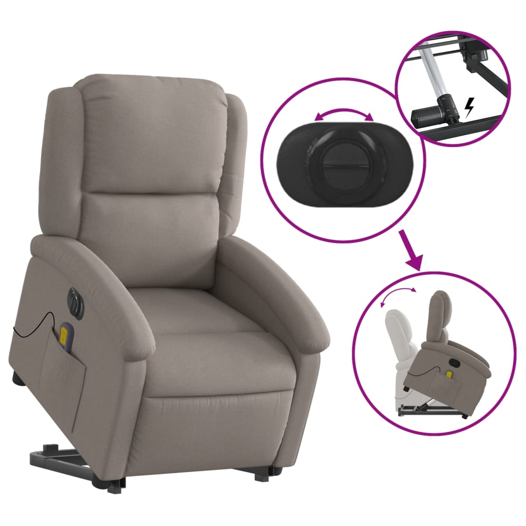 Sta-op-massagestoel elektrisch verstelbaar stof taupe