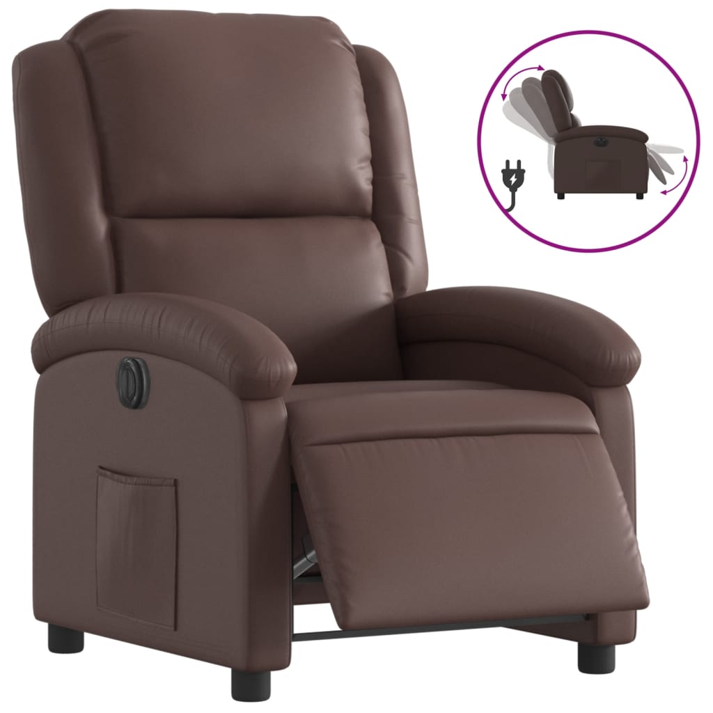 Fauteuil verstelbaar elektrisch kunstleer bruin