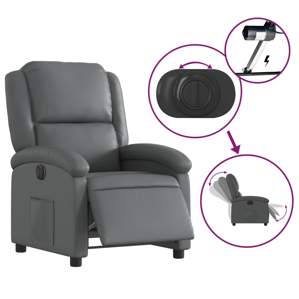Fauteuil verstelbaar elektrisch kunstleer grijs