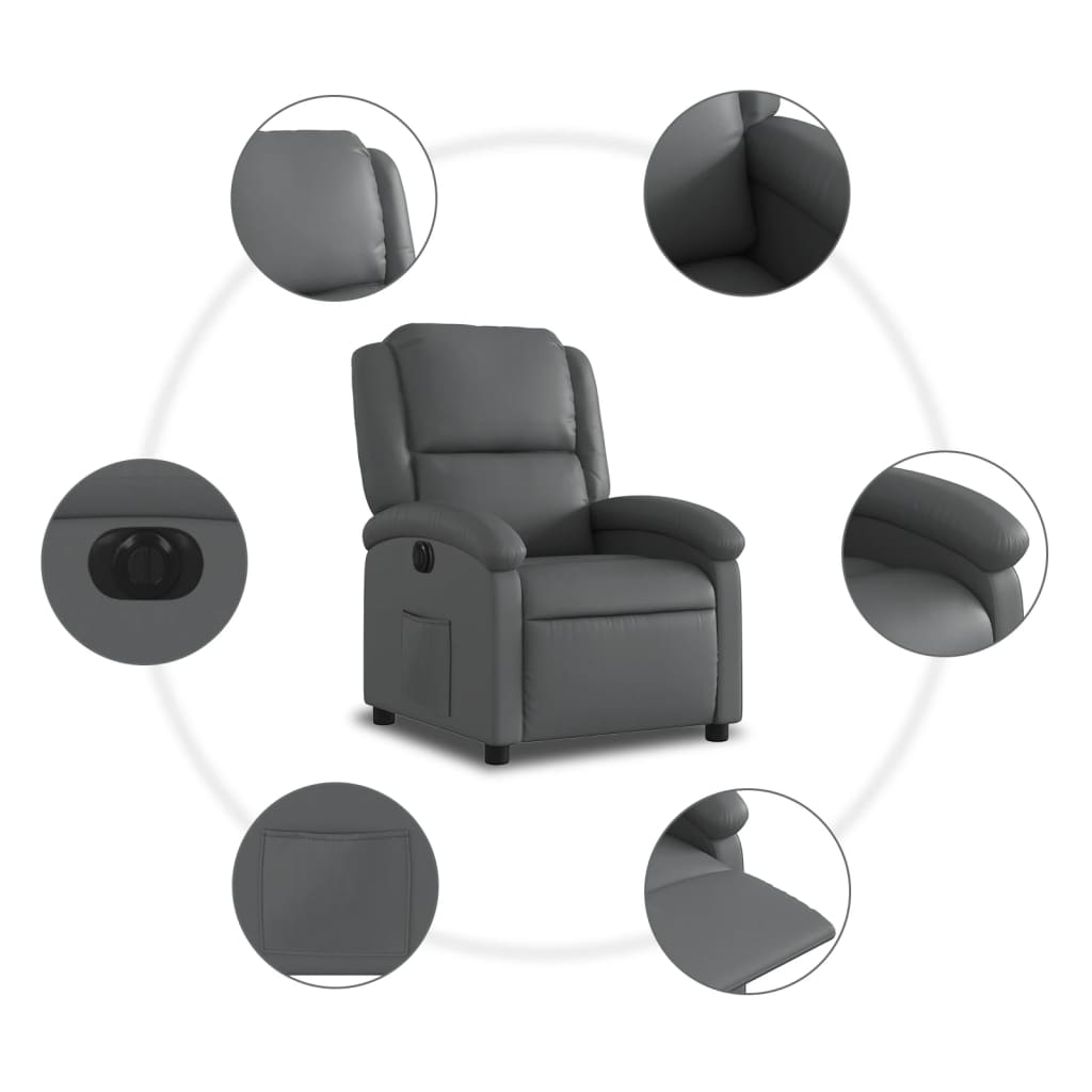 Fauteuil verstelbaar elektrisch kunstleer grijs