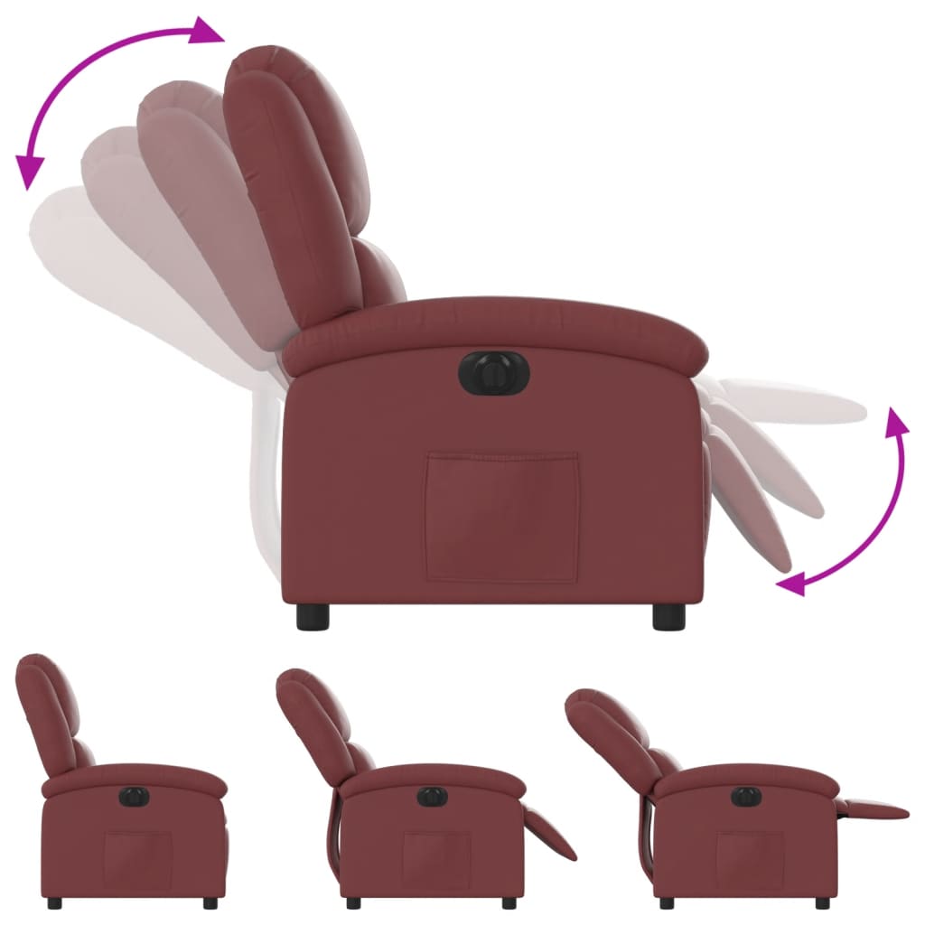 Fauteuil verstelbaar elektrisch kunstleer wijnrood