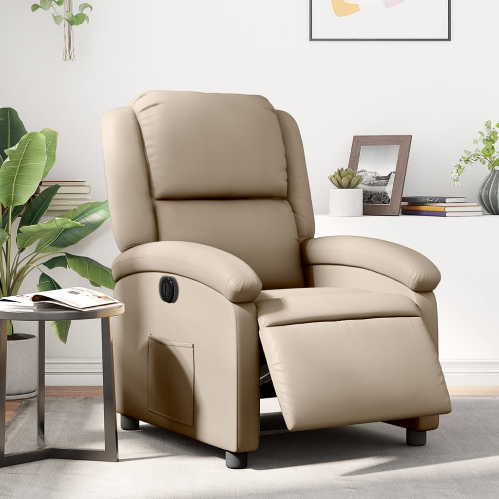 Fauteuil verstelbaar elektrisch kunstleer cappuccinokleurig