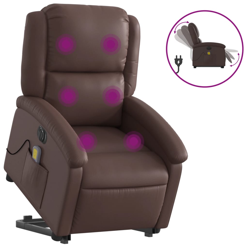 Sta-op-massagestoel elektrisch kunstleer bruin