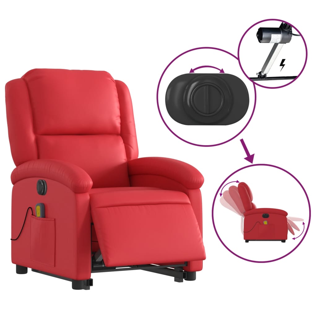 Sta-op-massagestoel elektrisch kunstleer rood