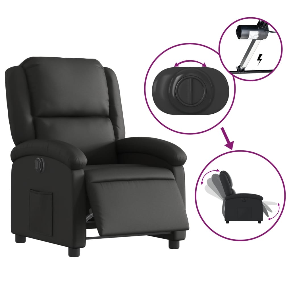 Fauteuil elektrisch verstelbaar echt leer zwart