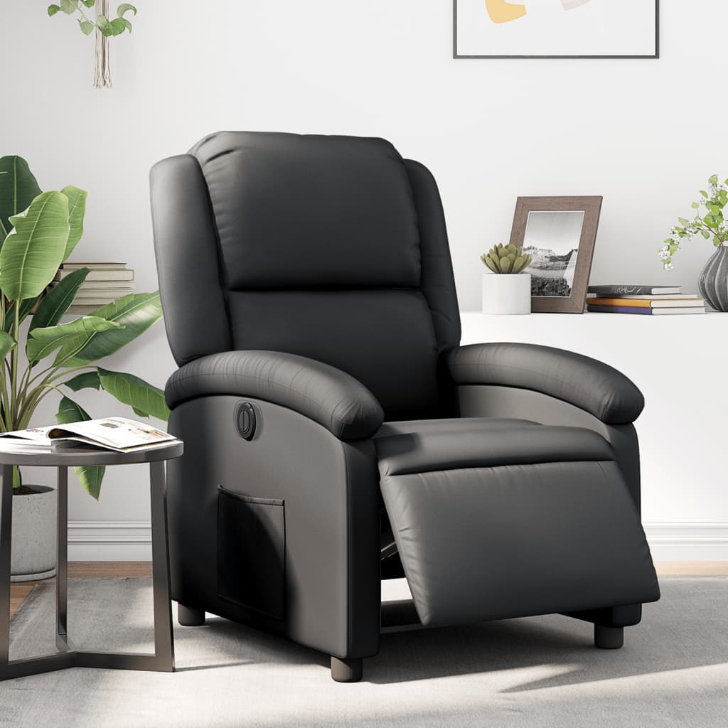 Fauteuil elektrisch verstelbaar echt leer zwart
