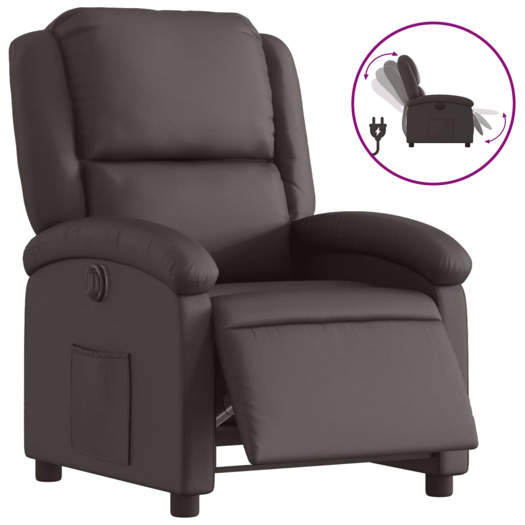Fauteuil verstelbaar elektrisch echt leer donkerbruin